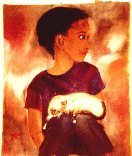 Young Girl and Cat